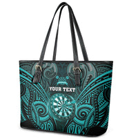 Personalised New Zealand Darts Leather Tote Bag Turquoise Dart Board Maori Pattern LT05 - Polynesian Pride
