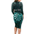 Personalised New Zealand Darts Long Sleeve Bodycon Dress Turquoise Dart Board Maori Pattern