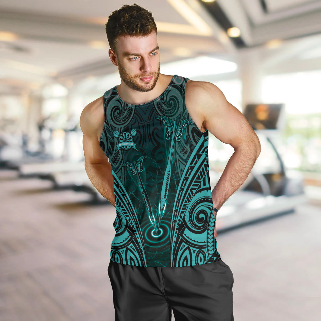 Personalised New Zealand Darts Men Tank Top Turquoise Dart Board Maori Pattern LT05 Turquoise - Polynesian Pride