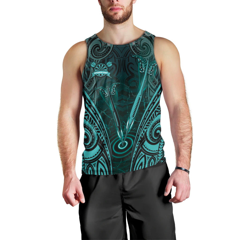 Personalised New Zealand Darts Men Tank Top Turquoise Dart Board Maori Pattern LT05 - Polynesian Pride