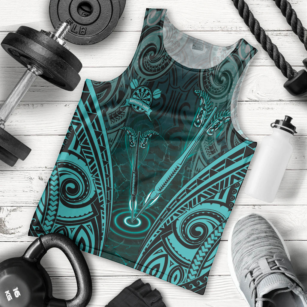 Personalised New Zealand Darts Men Tank Top Turquoise Dart Board Maori Pattern LT05 - Polynesian Pride