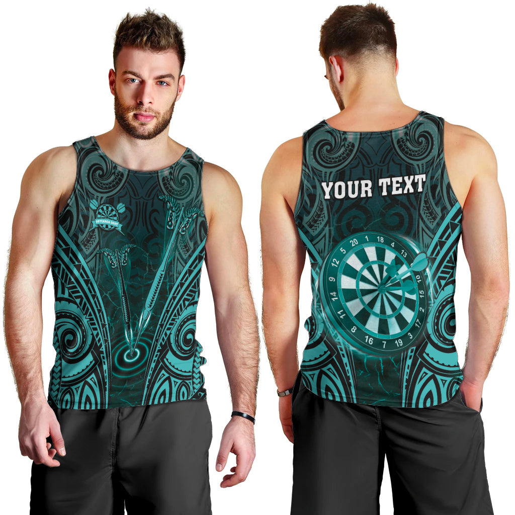 Personalised New Zealand Darts Men Tank Top Turquoise Dart Board Maori Pattern LT05 - Polynesian Pride