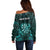 Personalised New Zealand Darts Off Shoulder Sweater Turquoise Dart Board Maori Pattern