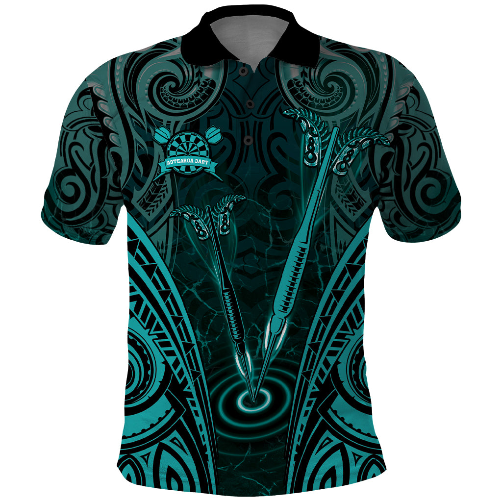 Personalised New Zealand Darts Polo Shirt Turquoise Dart Board Maori Pattern