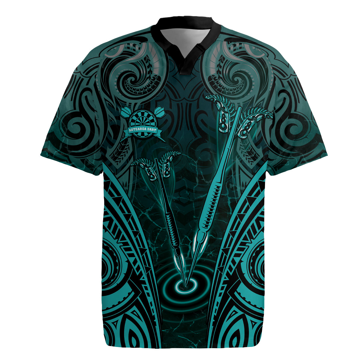 Personalised New Zealand Darts Rugby Jersey Turquoise Dart Board Maori Pattern