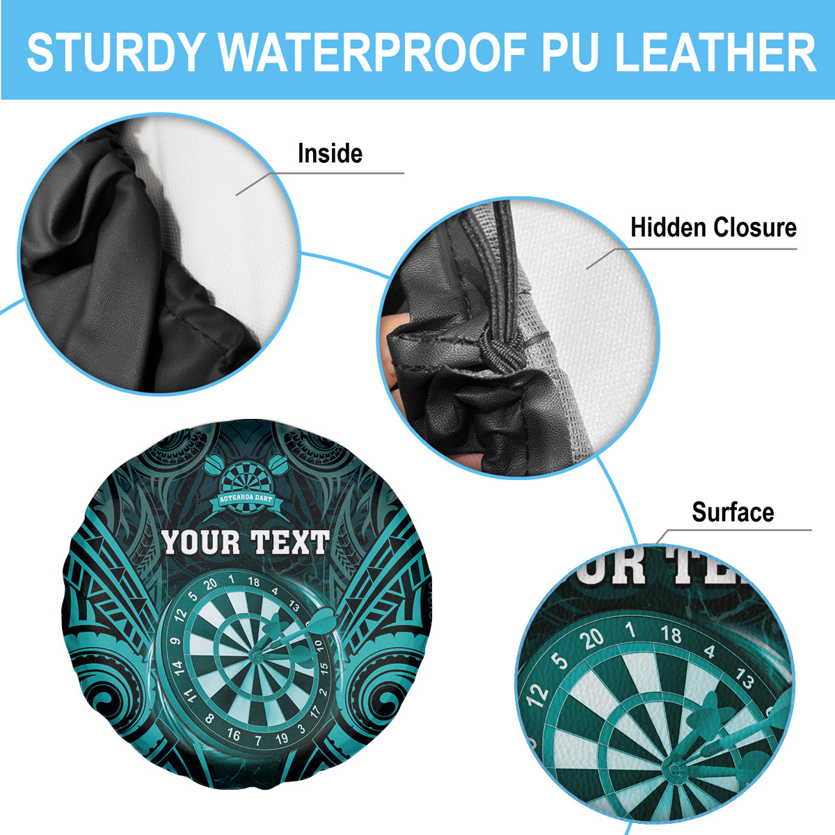 Personalised New Zealand Darts Spare Tire Cover Turquoise Dart Board Maori Pattern LT05 - Polynesian Pride
