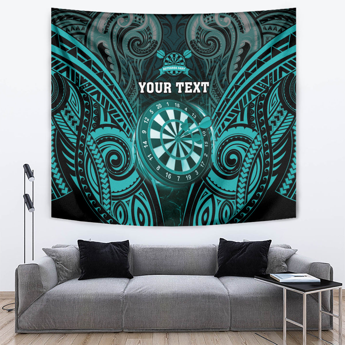 Personalised New Zealand Darts Tapestry Turquoise Dart Board Maori Pattern LT05 Turquoise - Polynesian Pride