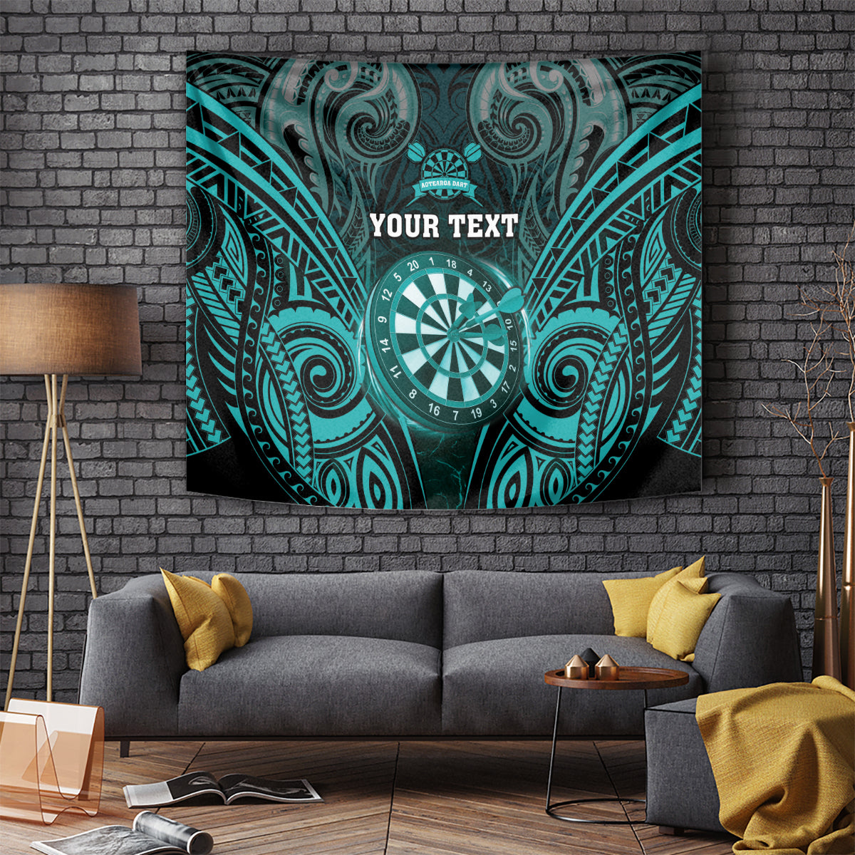 Personalised New Zealand Darts Tapestry Turquoise Dart Board Maori Pattern LT05 - Polynesian Pride