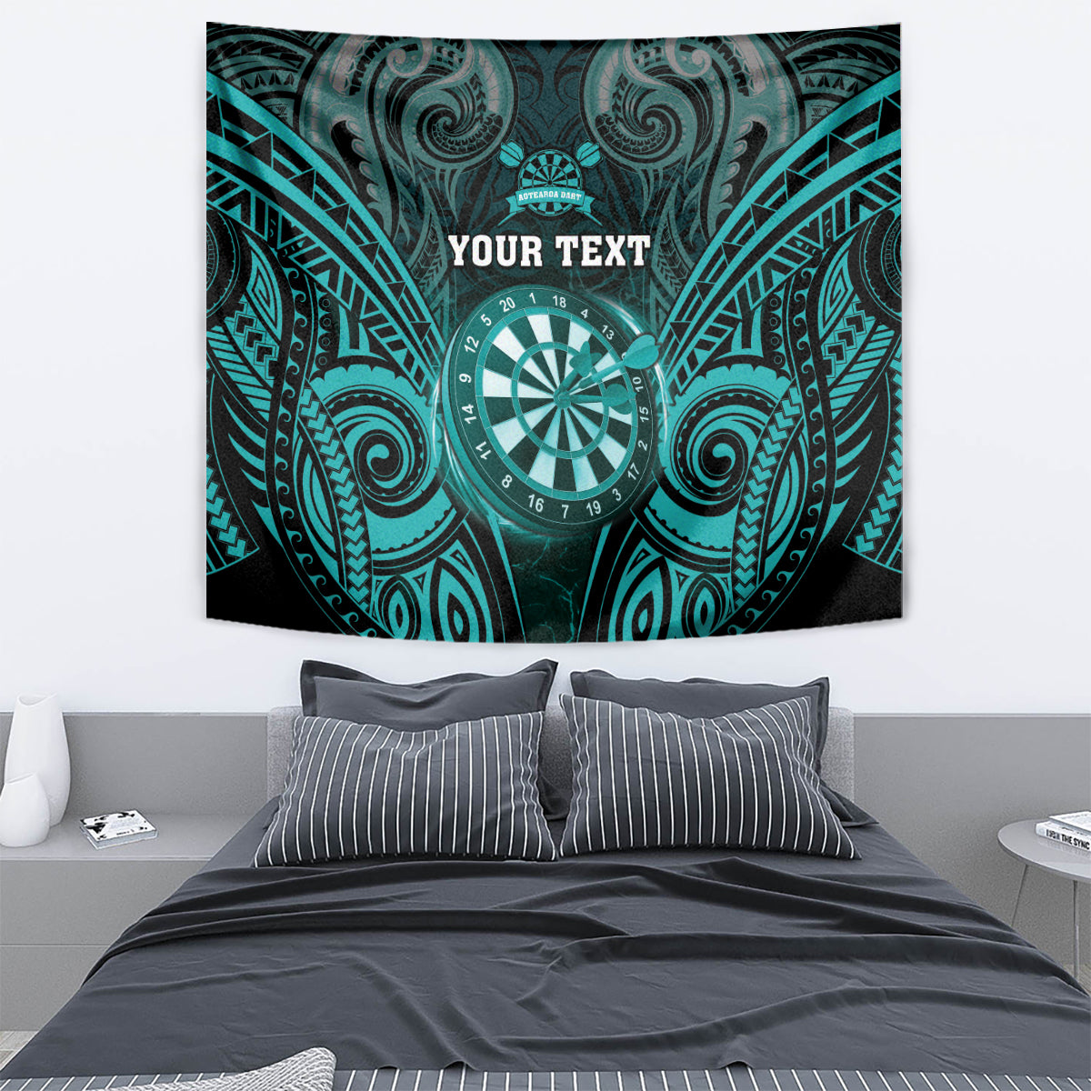 Personalised New Zealand Darts Tapestry Turquoise Dart Board Maori Pattern LT05 - Polynesian Pride