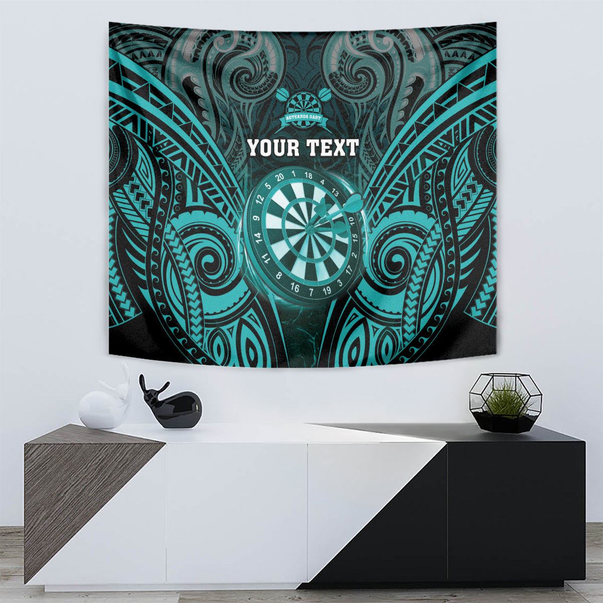 Personalised New Zealand Darts Tapestry Turquoise Dart Board Maori Pattern LT05 - Polynesian Pride