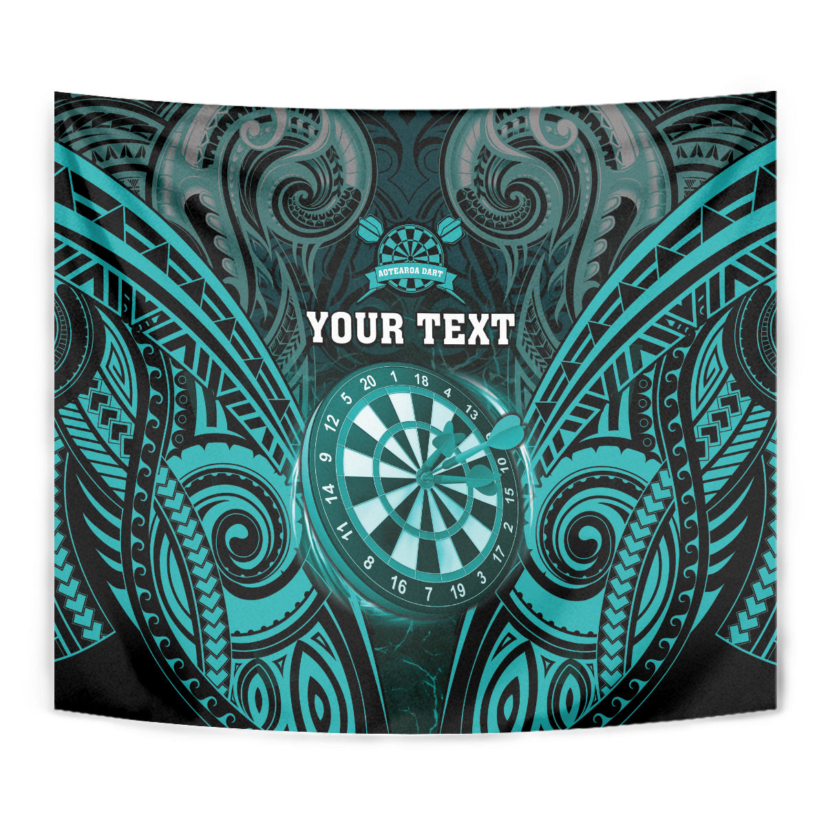 Personalised New Zealand Darts Tapestry Turquoise Dart Board Maori Pattern LT05 - Polynesian Pride