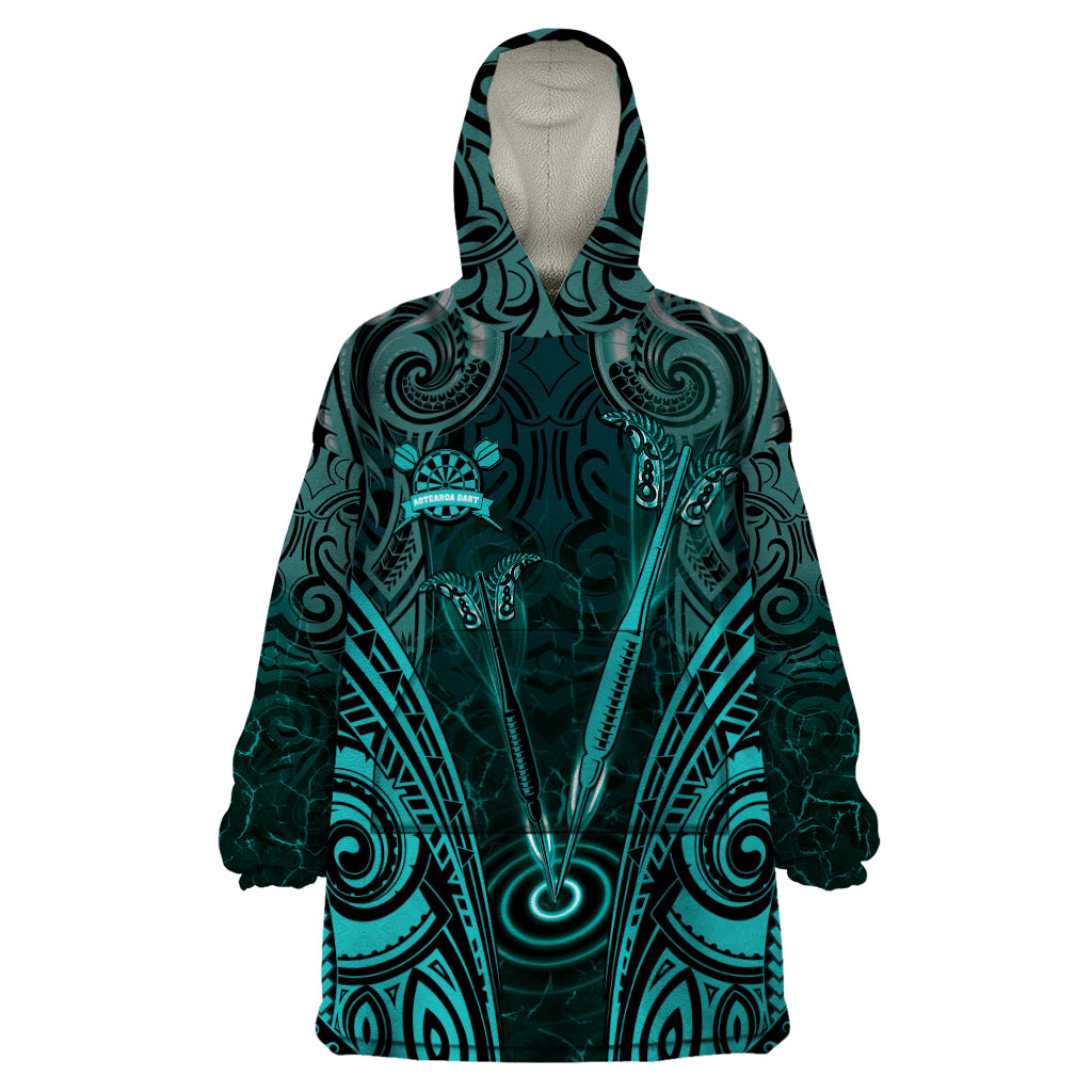 Personalised New Zealand Darts Wearable Blanket Hoodie Turquoise Dart Board Maori Pattern LT05 One Size Turquoise - Polynesian Pride