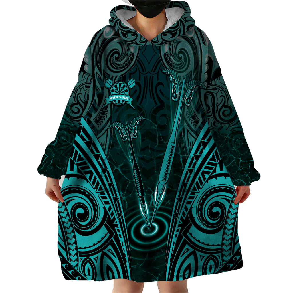 Personalised New Zealand Darts Wearable Blanket Hoodie Turquoise Dart Board Maori Pattern LT05 - Polynesian Pride