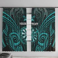 Personalised New Zealand Darts Window Curtain Turquoise Dart Board Maori Pattern LT05 With Hooks Turquoise - Polynesian Pride
