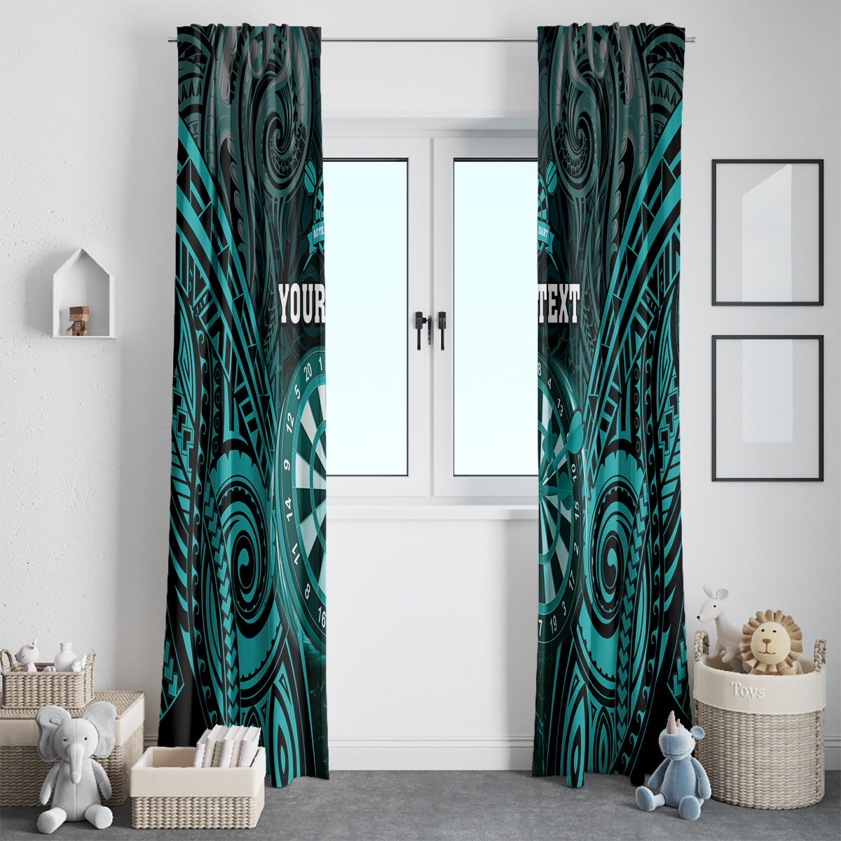 Personalised New Zealand Darts Window Curtain Turquoise Dart Board Maori Pattern LT05 - Polynesian Pride