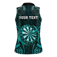 Personalised New Zealand Darts Women Sleeveless Polo Shirt Turquoise Dart Board Maori Pattern