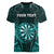 Personalised New Zealand Darts Women V-Neck T-Shirt Turquoise Dart Board Maori Pattern