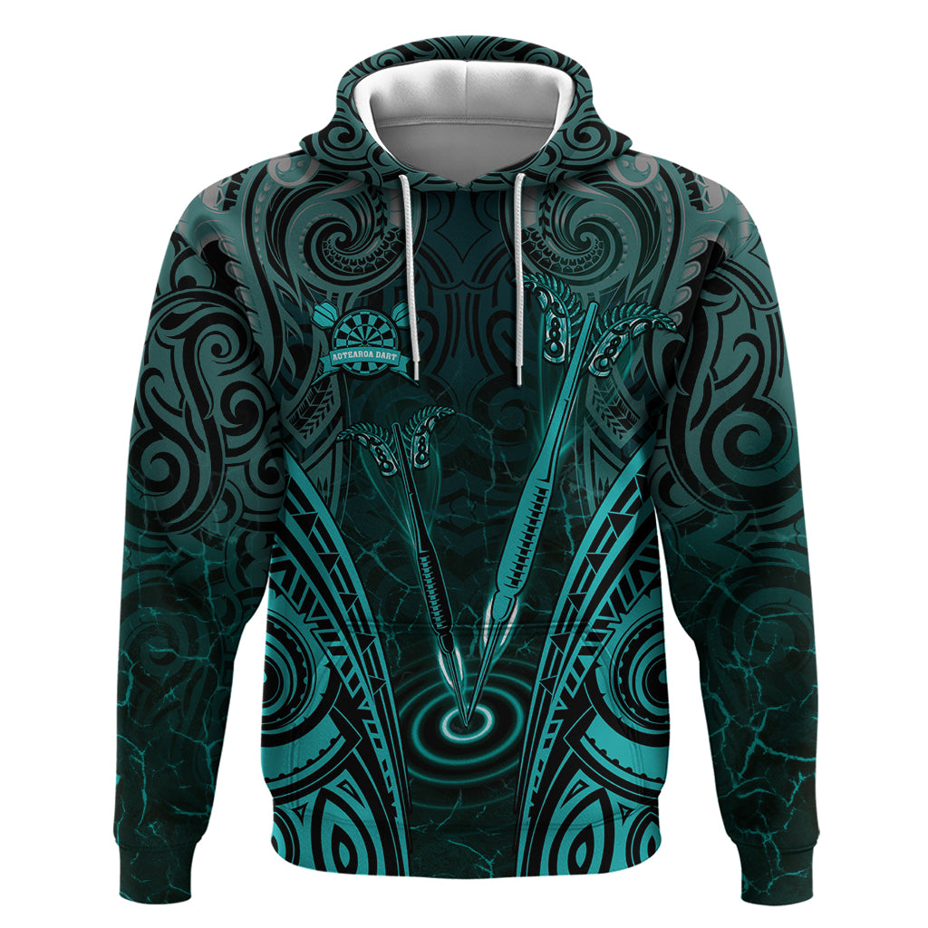 Personalised New Zealand Darts Zip Hoodie Turquoise Dart Board Maori Pattern
