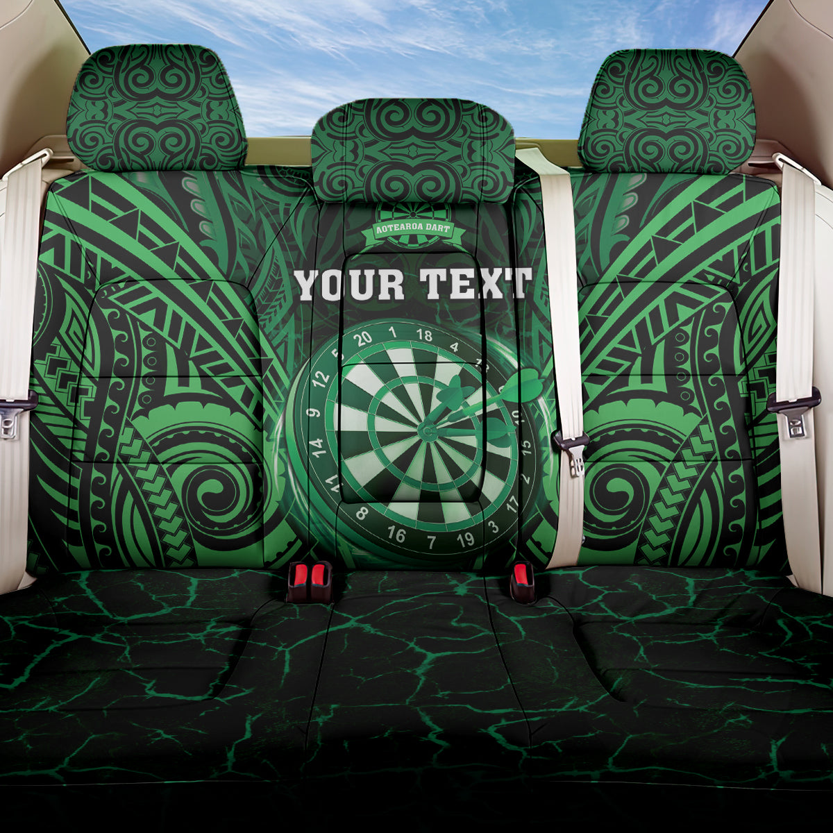 Personalised New Zealand Darts Back Car Seat Cover Green Dart Board Maori Pattern LT05