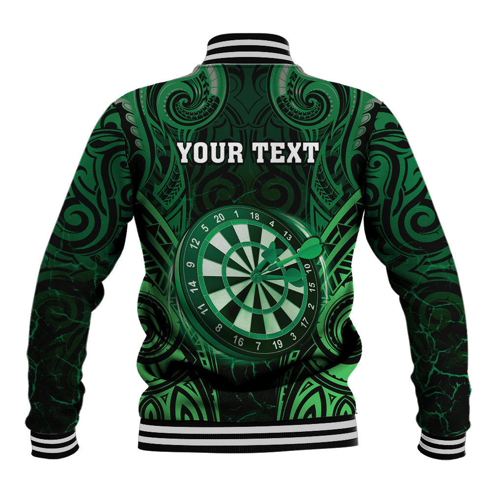 Personalised New Zealand Darts Baseball Jacket Green Dart Board Maori Pattern LT05 - Polynesian Pride