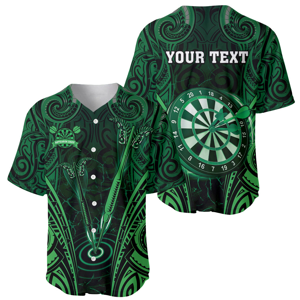 Personalised New Zealand Darts Baseball Jersey Green Dart Board Maori Pattern