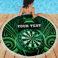 Personalised New Zealand Darts Beach Blanket Green Dart Board Maori Pattern LT05 - Polynesian Pride