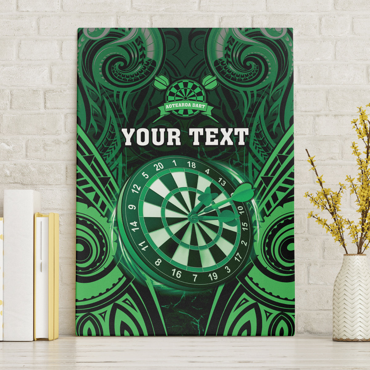 Personalised New Zealand Darts Canvas Wall Art Green Dart Board Maori Pattern LT05 Without Frame Green - Polynesian Pride
