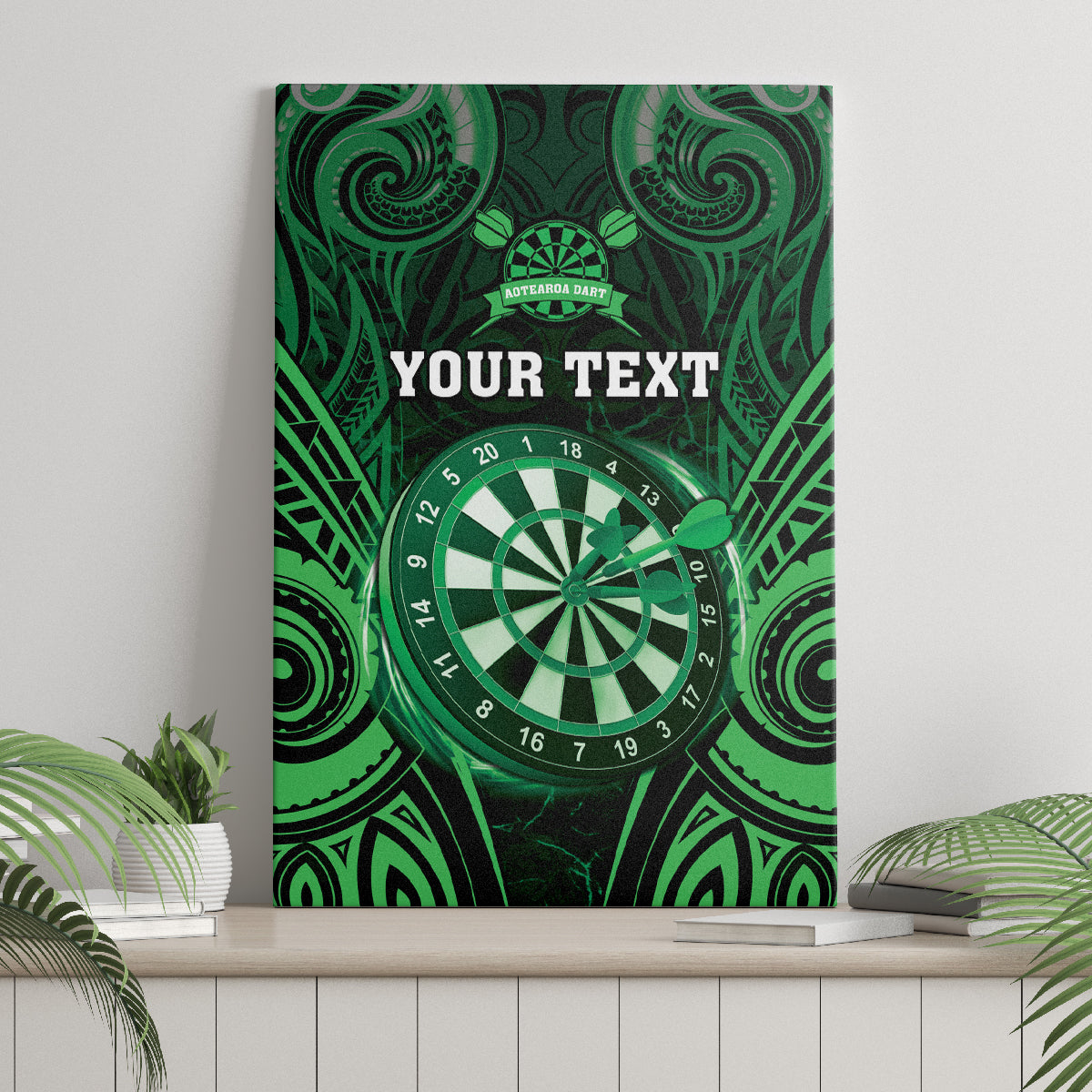 Personalised New Zealand Darts Canvas Wall Art Green Dart Board Maori Pattern LT05 - Polynesian Pride