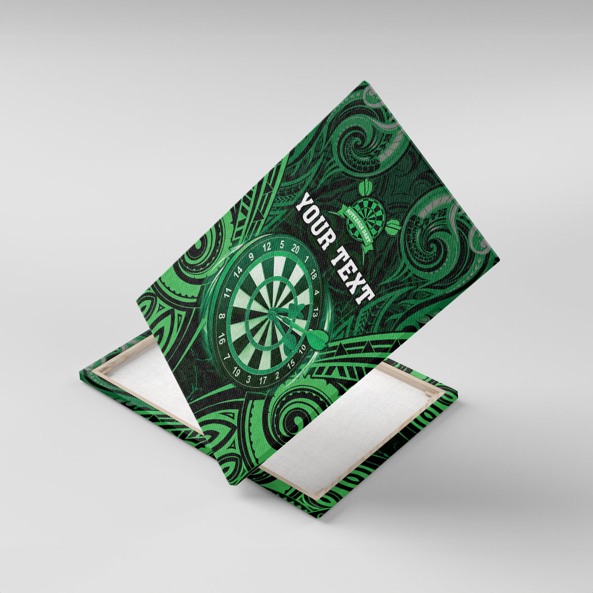 Personalised New Zealand Darts Canvas Wall Art Green Dart Board Maori Pattern LT05 With Frame Green - Polynesian Pride