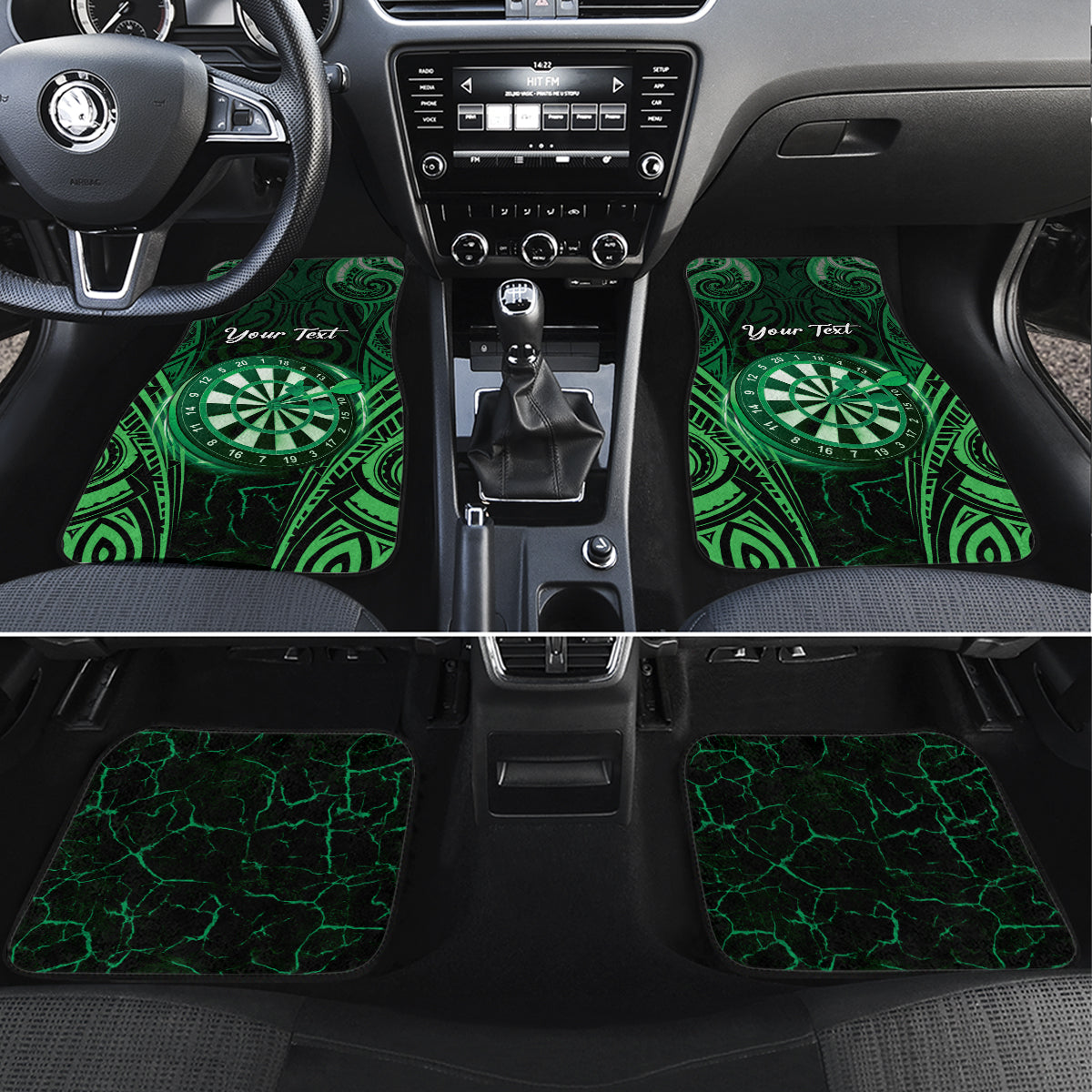 Personalised New Zealand Darts Car Mats Green Dart Board Maori Pattern LT05 Set 4pcs Green - Polynesian Pride