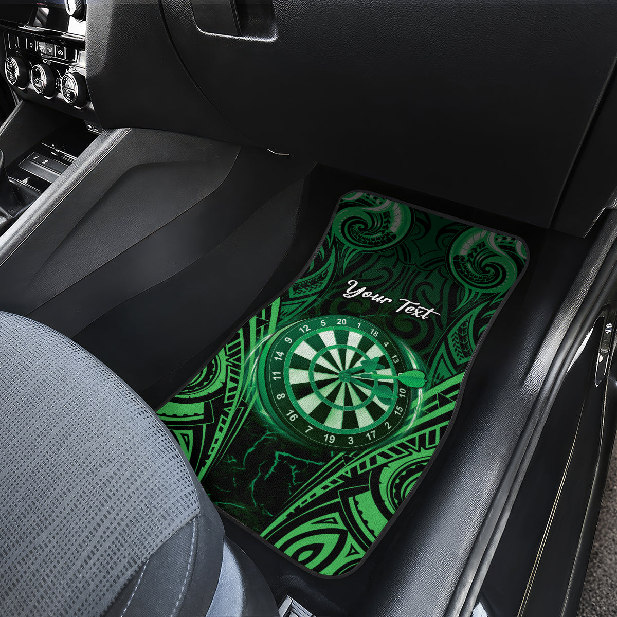 Personalised New Zealand Darts Car Mats Green Dart Board Maori Pattern LT05 - Polynesian Pride