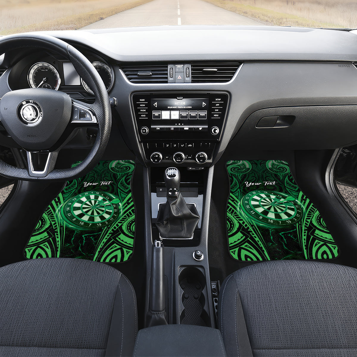 Personalised New Zealand Darts Car Mats Green Dart Board Maori Pattern LT05 Set 2pcs - Front Green - Polynesian Pride
