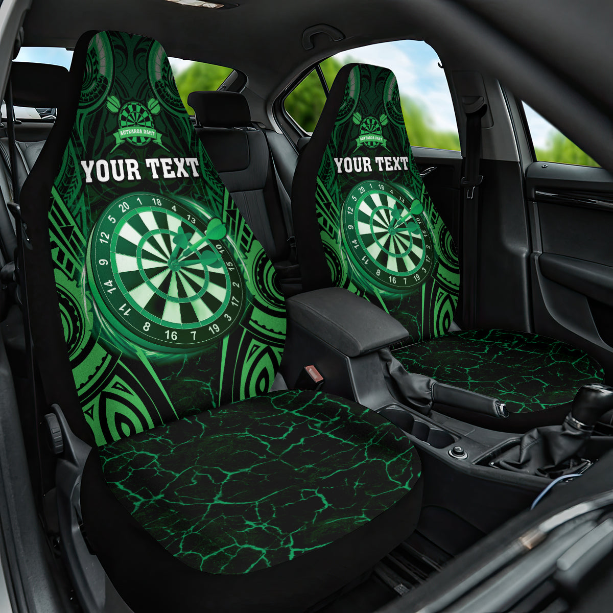 Personalised New Zealand Darts Car Seat Cover Green Dart Board Maori Pattern