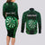 Personalised New Zealand Darts Couples Matching Long Sleeve Bodycon Dress and Long Sleeve Button Shirt Green Dart Board Maori Pattern