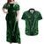 Personalised New Zealand Darts Couples Matching Off Shoulder Maxi Dress and Hawaiian Shirt Green Dart Board Maori Pattern