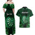 Personalised New Zealand Darts Couples Matching Off Shoulder Maxi Dress and Hawaiian Shirt Green Dart Board Maori Pattern