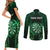 Personalised New Zealand Darts Couples Matching Short Sleeve Bodycon Dress and Long Sleeve Button Shirt Green Dart Board Maori Pattern