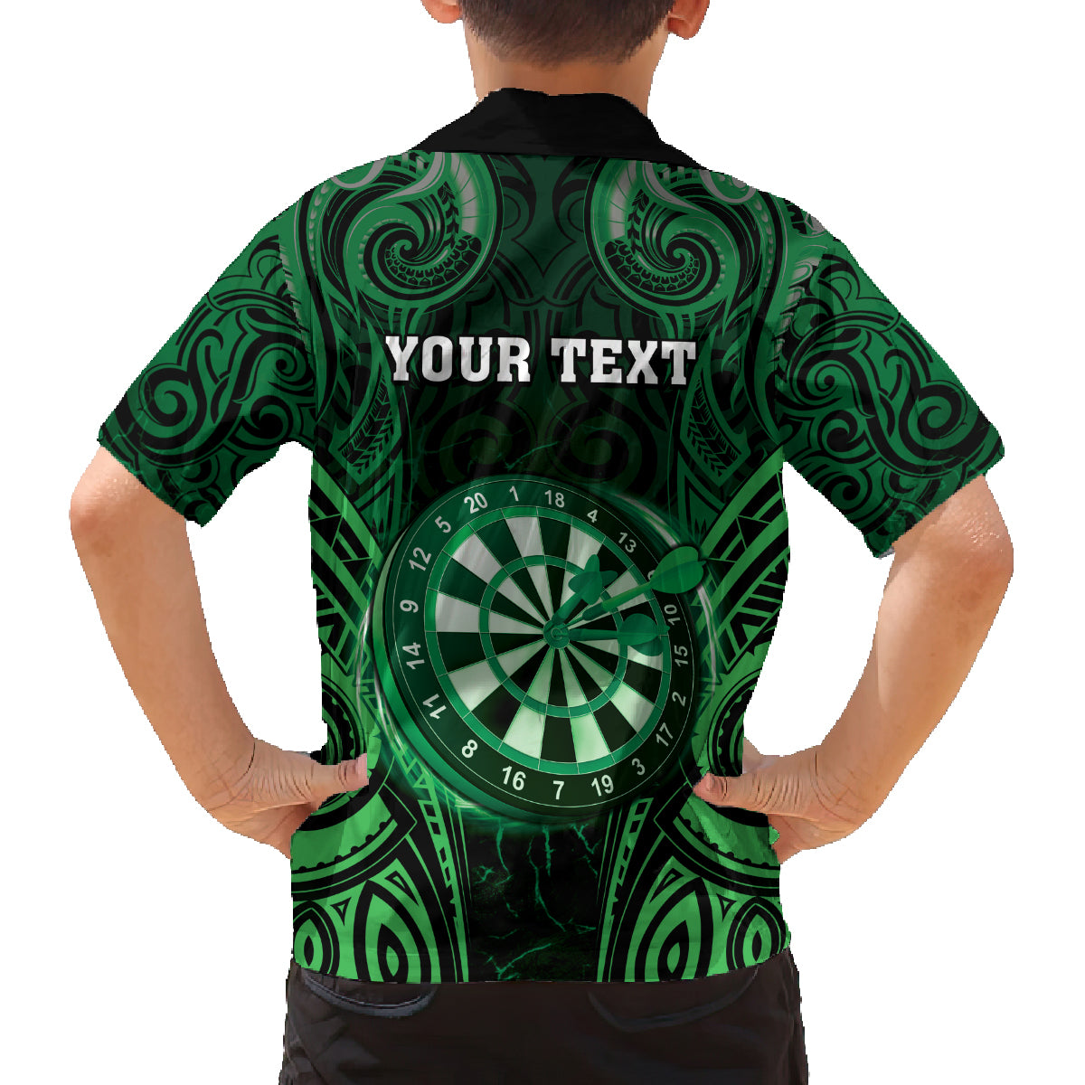 Personalised New Zealand Darts Family Matching Off Shoulder Maxi Dress and Hawaiian Shirt Green Dart Board Maori Pattern LT05 - Polynesian Pride