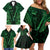 Personalised New Zealand Darts Family Matching Off Shoulder Short Dress and Hawaiian Shirt Green Dart Board Maori Pattern