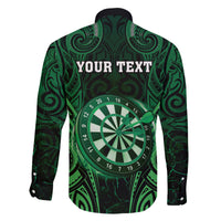Personalised New Zealand Darts Family Matching Puletasi and Hawaiian Shirt Green Dart Board Maori Pattern