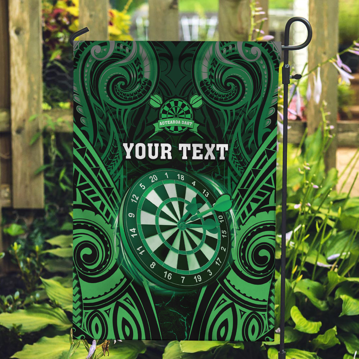 Personalised New Zealand Darts Garden Flag Green Dart Board Maori Pattern LT05 Garden Flag Green - Polynesian Pride