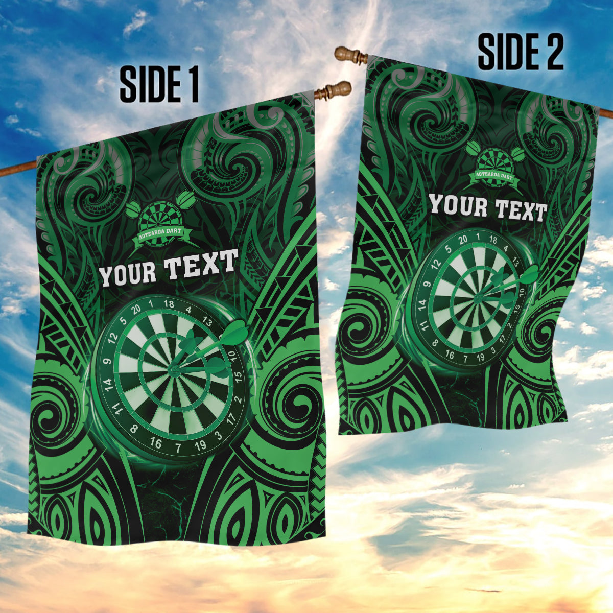 Personalised New Zealand Darts Garden Flag Green Dart Board Maori Pattern LT05 - Polynesian Pride