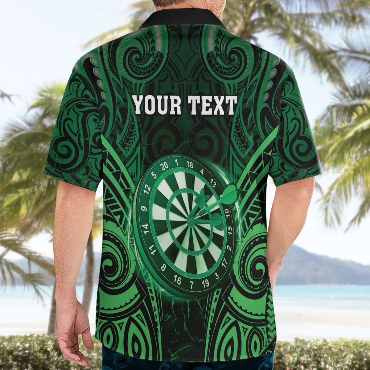 Personalised New Zealand Darts Hawaiian Shirt Green Dart Board Maori Pattern LT05 - Polynesian Pride