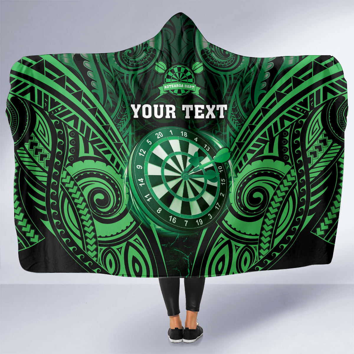 Personalised New Zealand Darts Hooded Blanket Green Dart Board Maori Pattern LT05 - Polynesian Pride