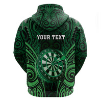 Personalised New Zealand Darts Hoodie Green Dart Board Maori Pattern