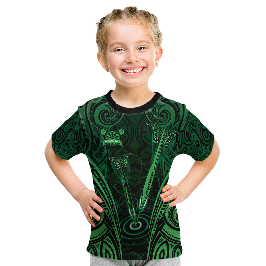 Personalised New Zealand Darts Kid T Shirt Green Dart Board Maori Pattern