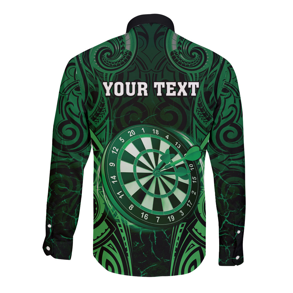 Personalised New Zealand Darts Long Sleeve Button Shirt Green Dart Board Maori Pattern