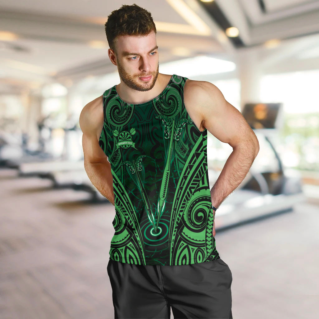 Personalised New Zealand Darts Men Tank Top Green Dart Board Maori Pattern