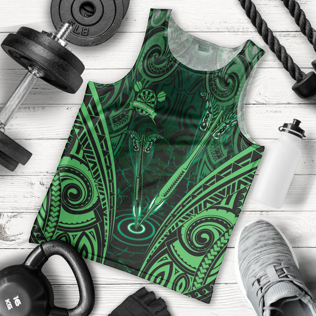 Personalised New Zealand Darts Men Tank Top Green Dart Board Maori Pattern LT05 - Polynesian Pride
