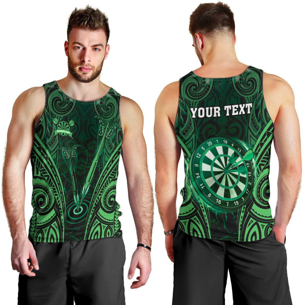 Personalised New Zealand Darts Men Tank Top Green Dart Board Maori Pattern LT05 - Polynesian Pride